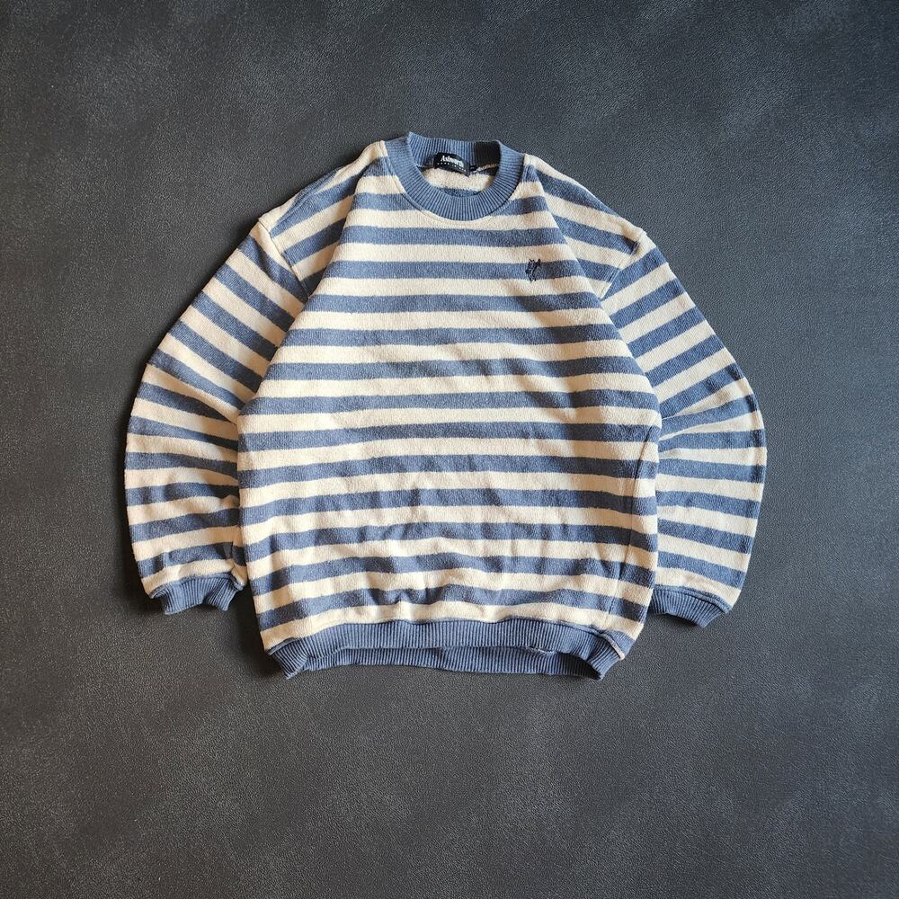 Vintage 90's Ashworth Made in USA Striped Blue White Sweater XL